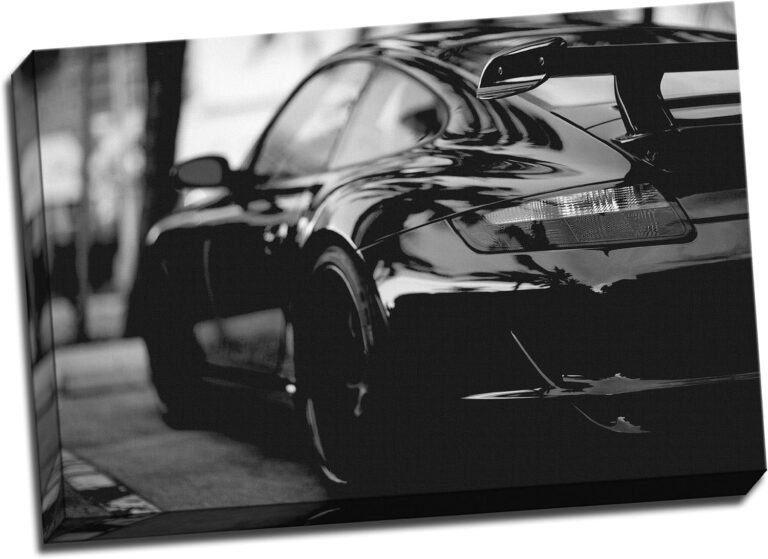 Large Modified Porsche 911 Turbo Black White Framed Canvas Porsche