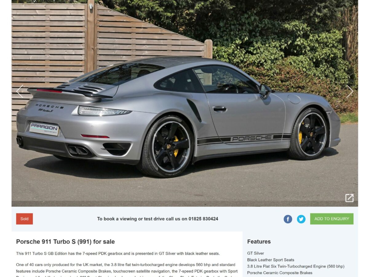 Porsche 911 991 Turbo S GB Edition For Sale Porsche Knowledge